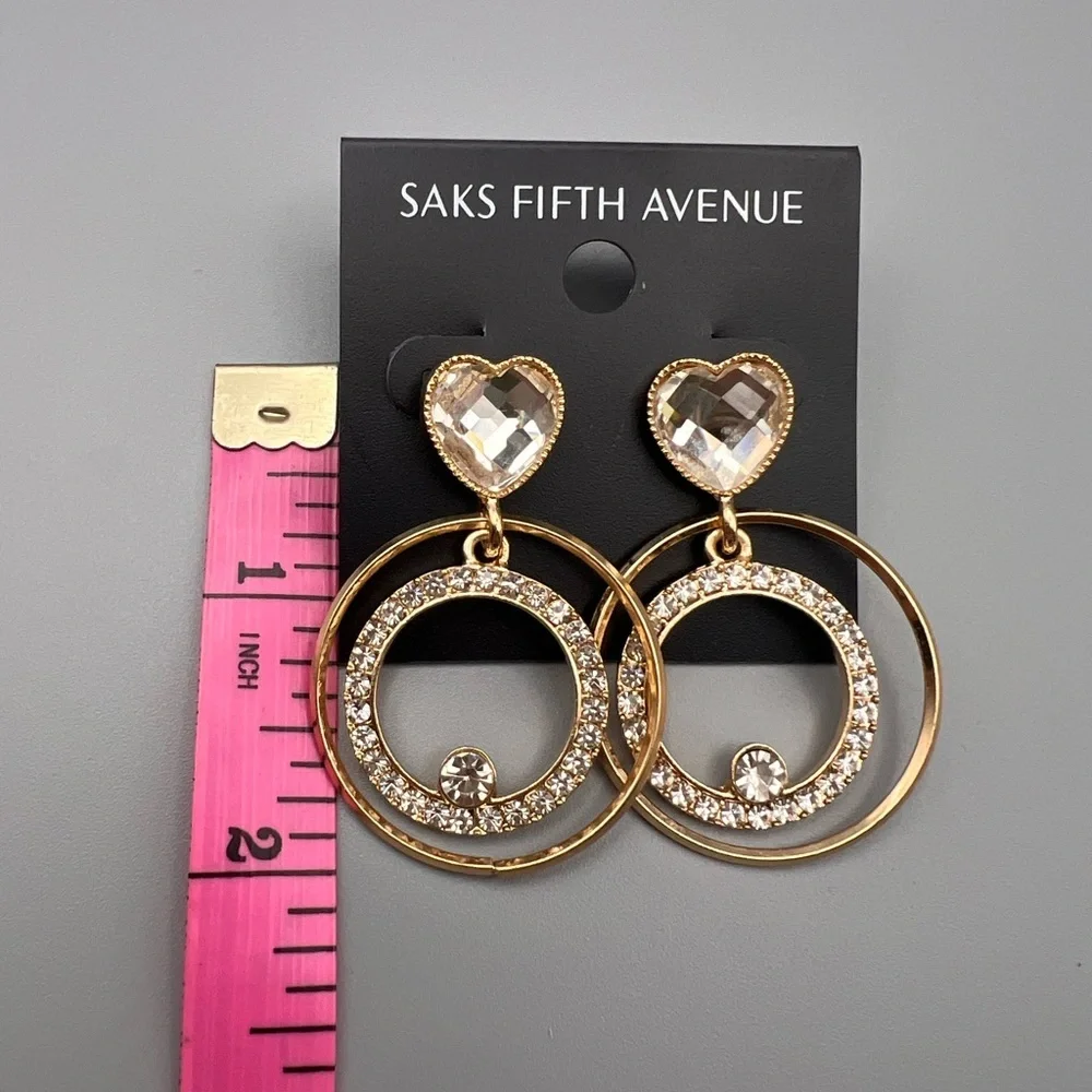 Saks Fifth Avenue Gold and Silver Crystal Heart Earrings